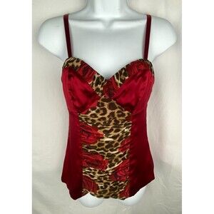 NWT Express Design Studio Top Size 4 Red Brown 100% Silk Babydoll Bustier Cami